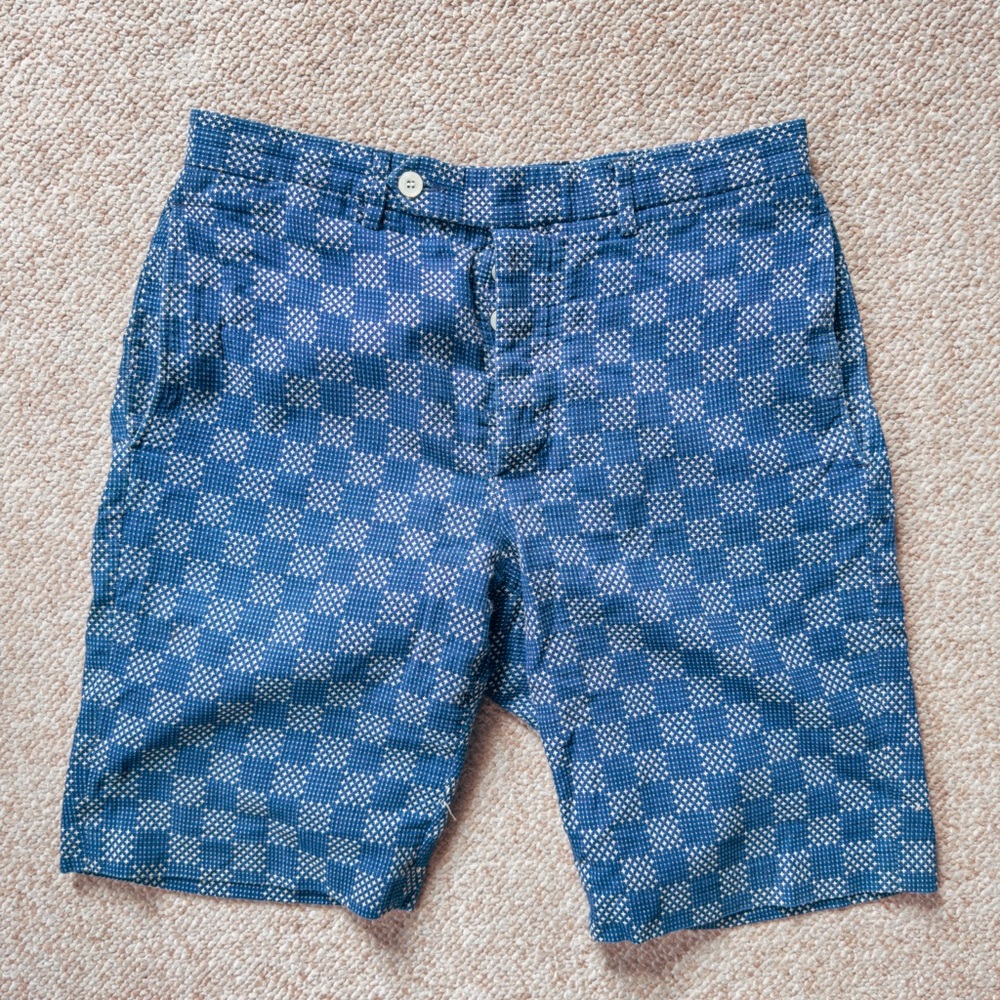 Officine Generale sashiko stitch Blue Checkered Men's Shorts unique